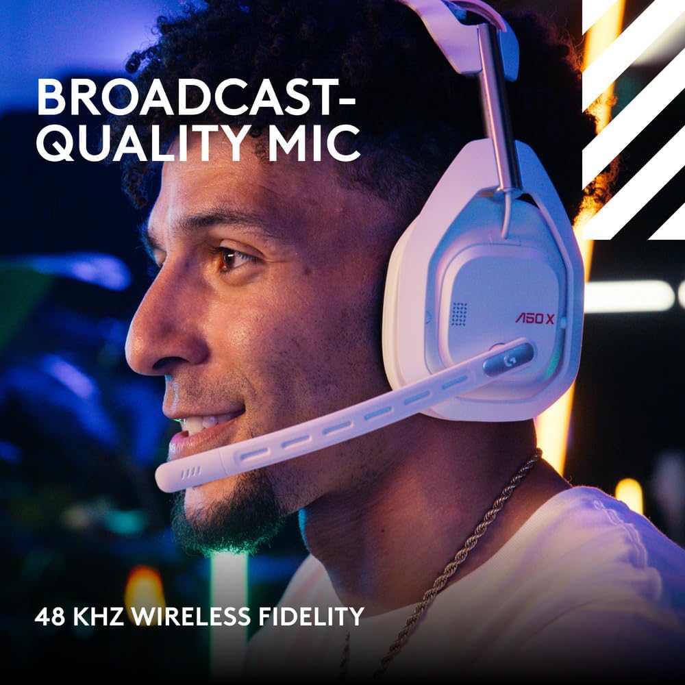 Logitech G Astro A50 X Omni-Platform Wireless Gaming Headset + Base Station for PS5, Xbox, PC: PLAYSYNC Video & Audio Switcher - White