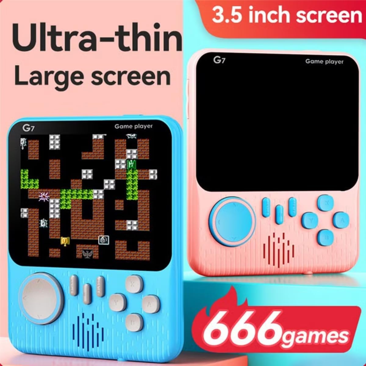 G7 Handheld Game Console - Portable 3.5 Inch Screen, 666 Classic Retro Games, (3 Colors available pink,blue,gray)