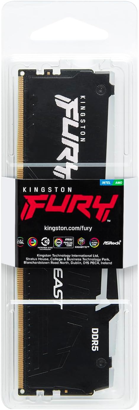 Kingston FURY Beast RGB 32GB (16GB x2) DDR5 5200MTs Memory Speed,CL36 CAS Latency, Intel XMP 3.0,AMD EXPO Certified,1.25V,288 Pin, Black-GC