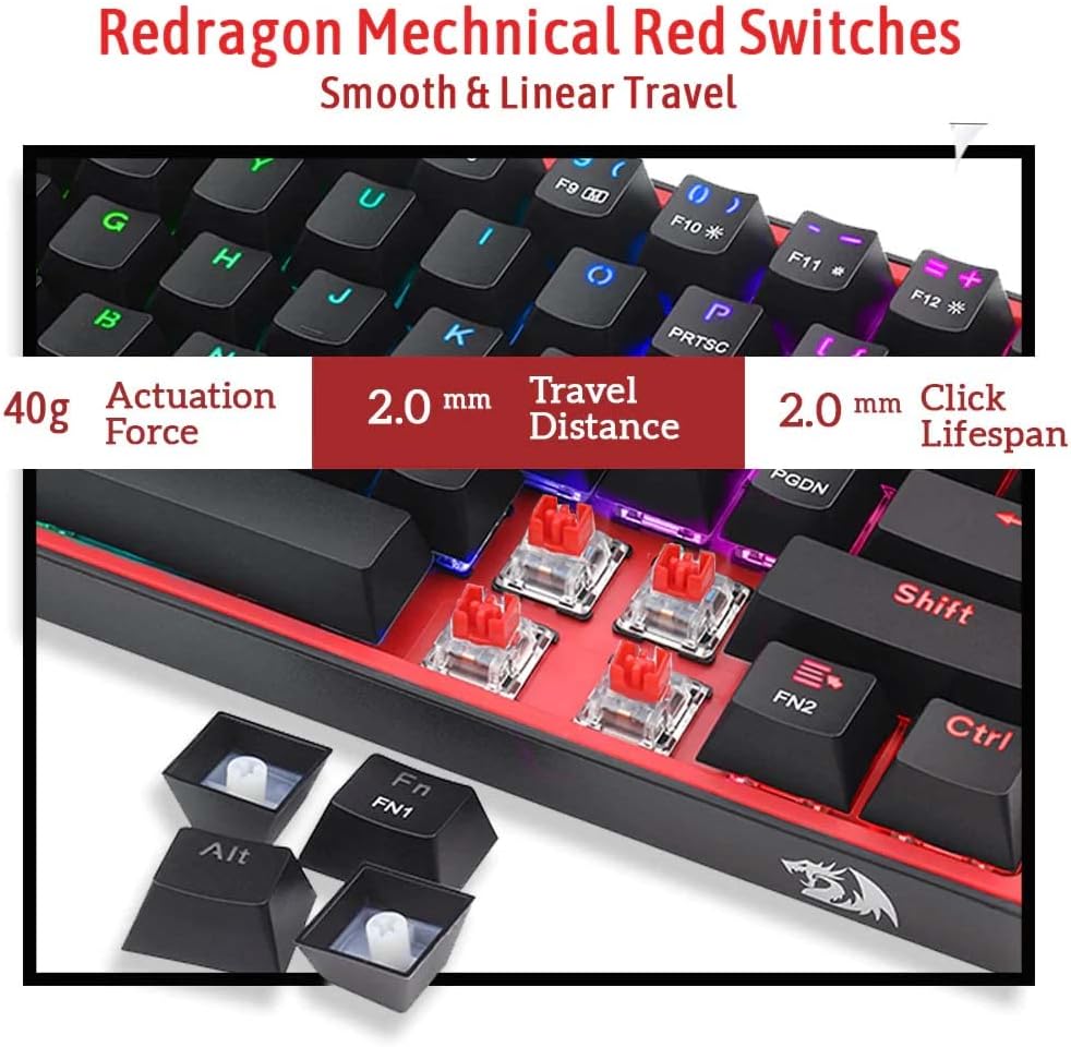 Redragon K617 Fizz 60% Wired RGB Gaming Keyboard, 61 Keys Compact Mechanical Keyboard,