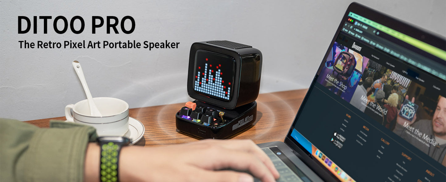 DIVOOM DITOO-PRO RETRO PIXEL ART GAMING PORTABLE BLUETOOTH SPEAKER WITH APP CONTROLLED 16X16 LED FRONT PANEL, ALSO A SMART ALARM (WHITE)