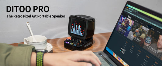 DIVOOM DITOO-PRO RETRO PIXEL ART GAMING PORTABLE BLUETOOTH SPEAKER WITH APP CONTROLLED 16X16 LED FRONT PANEL, ALSO A SMART ALARM (WHITE)