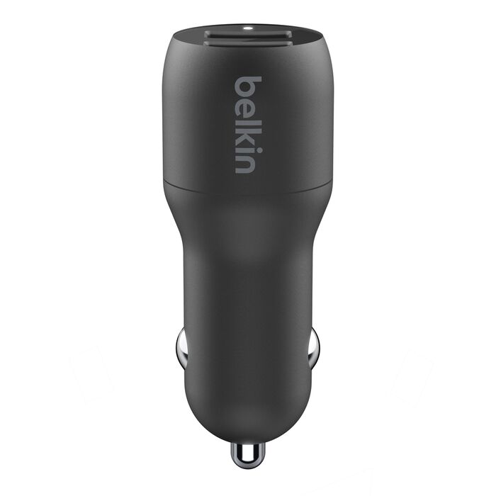 Belkin Dual USB Car Charger 24W + Lightning Cable (Boost Charge Dual Port Car Charger, 2-Port USB Car Charger)