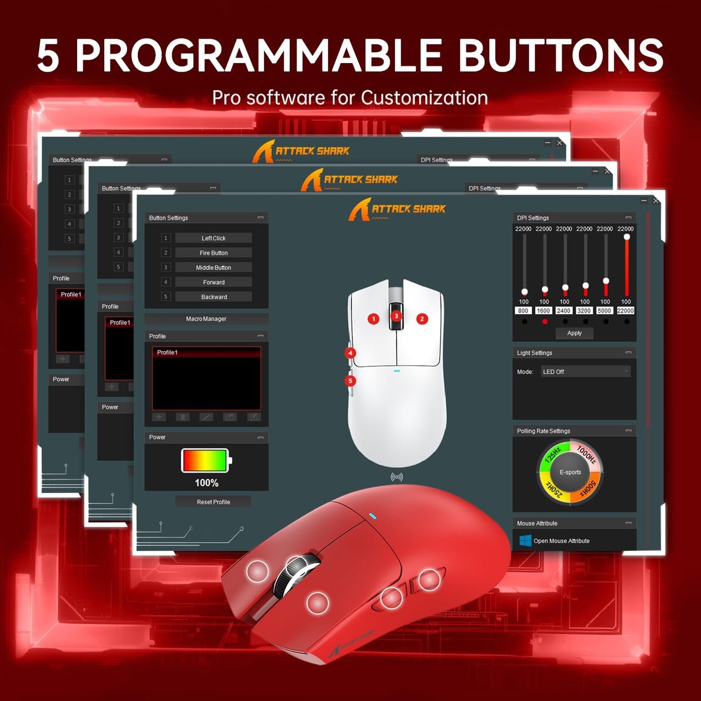ATTACK SHARK X11 Lightweight Wireless Gaming Mouse with RGB Charging Dock,Tri-Mode-2.4G/USB-C Wired/BT,22K DPI,PAW3311 Optical Sensor,HUYU Switch, 5 programmable Buttons for PC,Mac-Red