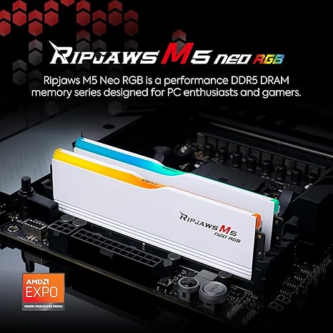 G Skill RIPJAWS M5 Neo RGB 32GB(2x16GB)DDR5 RAM 6000MHz, CL36-48-48-96 1.25V, Desktop Memory,(AMD Expo)-Black.