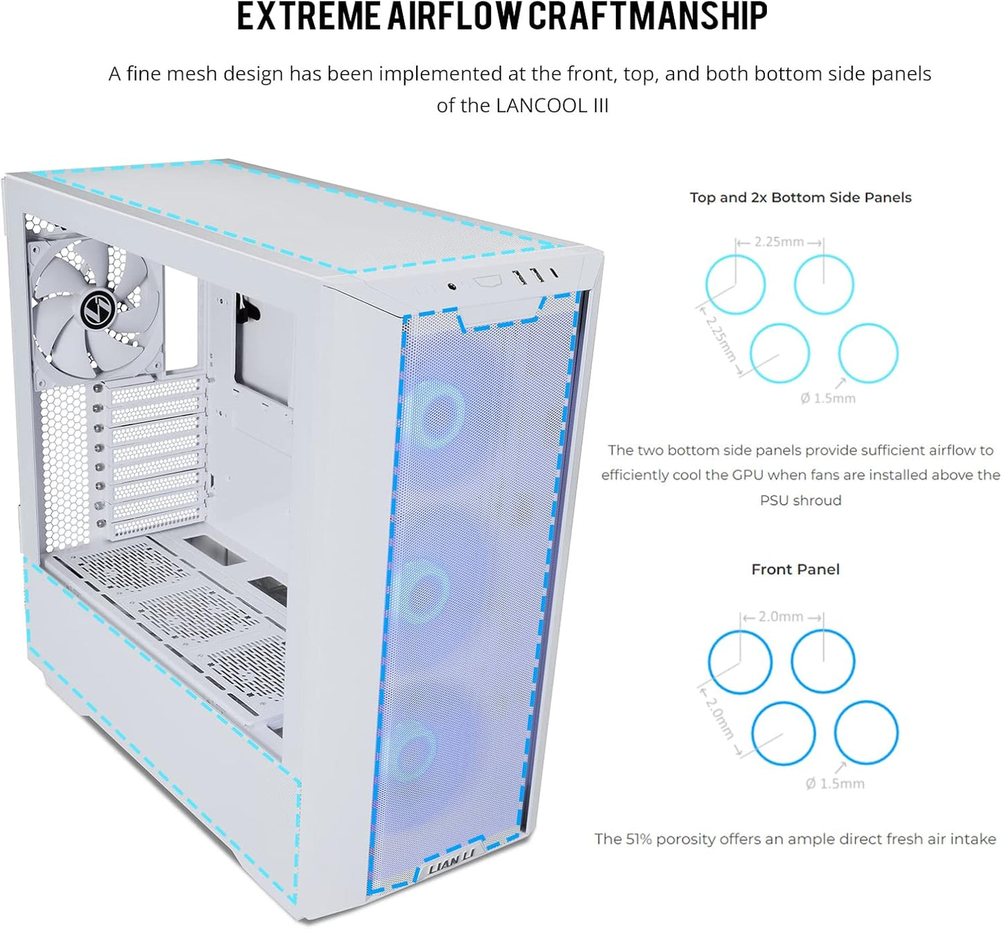 LIAN LI LANCOOL III E-ATX PC Case, Spacious RGB Gaming Computer Case with Hinged Tempered Glass Doors, Fine Mesh Panels, 4x140mm PWM Fans Pre-Installed High Airflow Chassis,White.