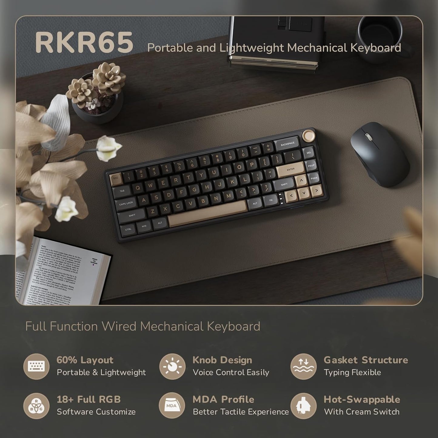 ROYAL KLUDGE R65 RGB Backlit Mechanical Wired Gaming Keyboard, Blue Switch, Phantom' RKR65-PT-Q