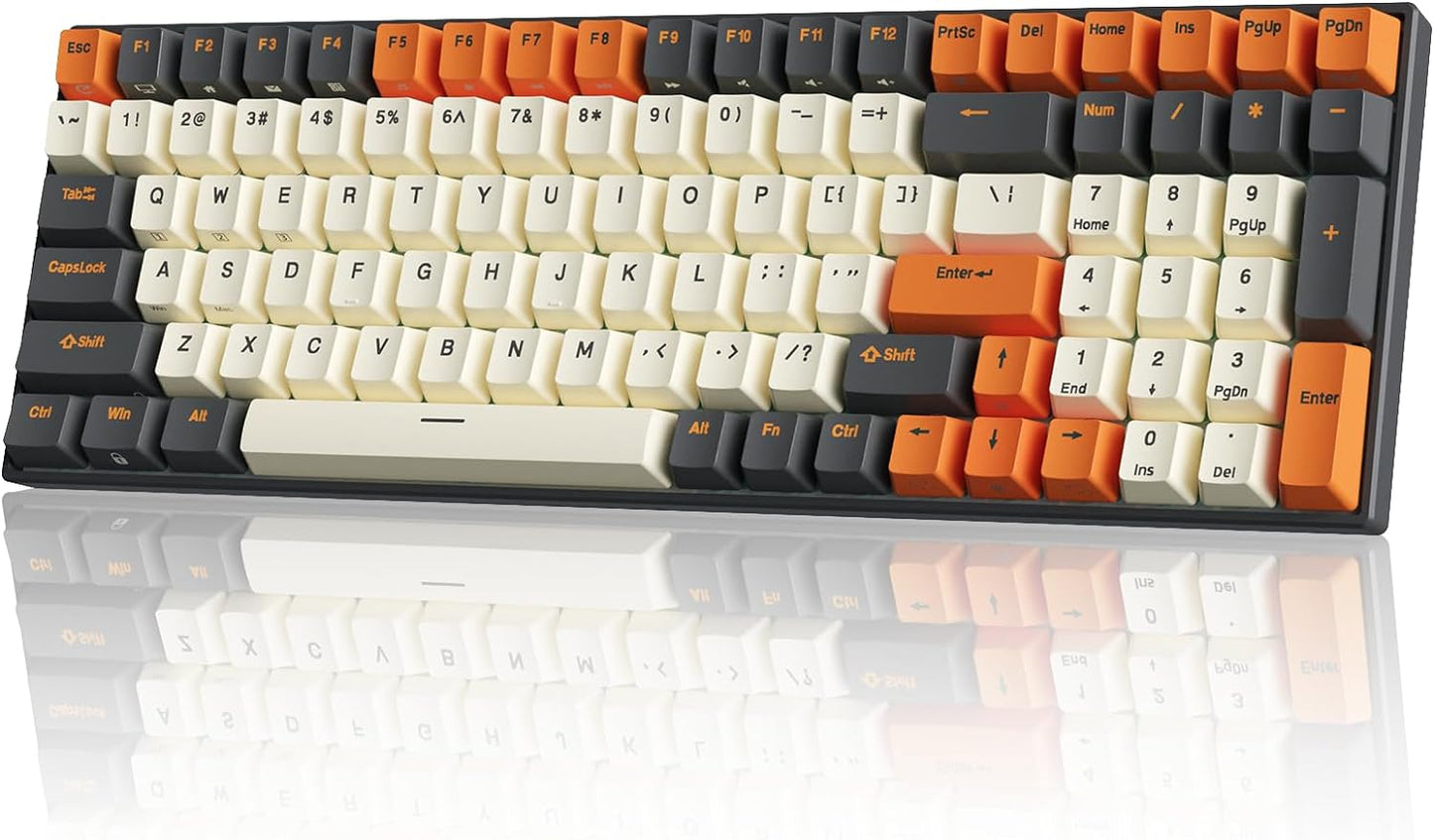 RK ROYAL KLUDGE RK100 Wireless Mechanical Keyboard RGB Backlit Bluetooth5.1/2.4G/Wired 96% Full Size 100-Key Hot Swappable Gaming Keyboard Blue Switch Carbon