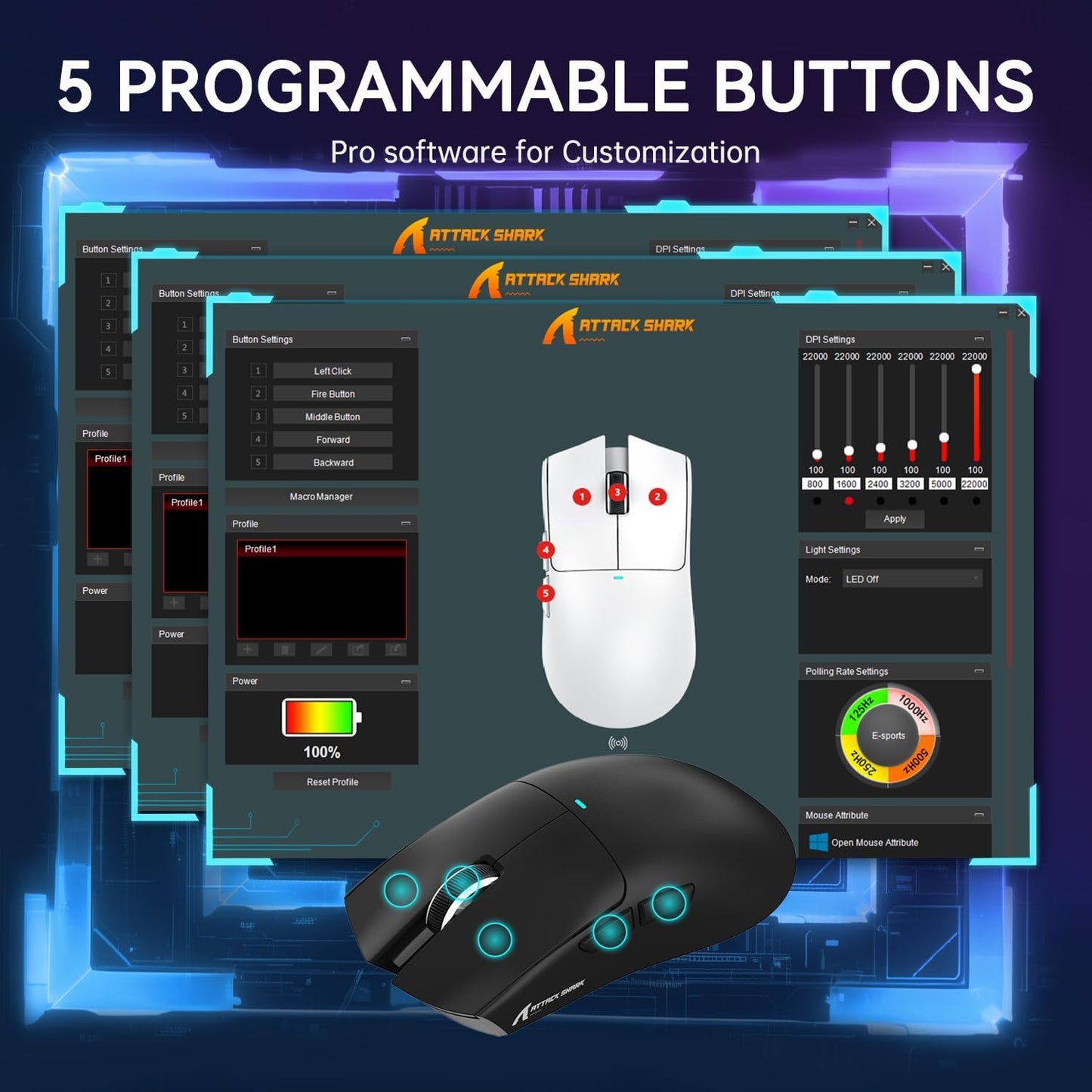 ATTACK SHARK X11 Lightweight Wireless Gaming Mouse with RGB Charging Dock,Tri-Mode-2.4G/USB-C Wired/BT,22K DPI,PAW3311 Optical Sensor,HUYU Switch, 5 programmable Buttons for PC,Mac-Black