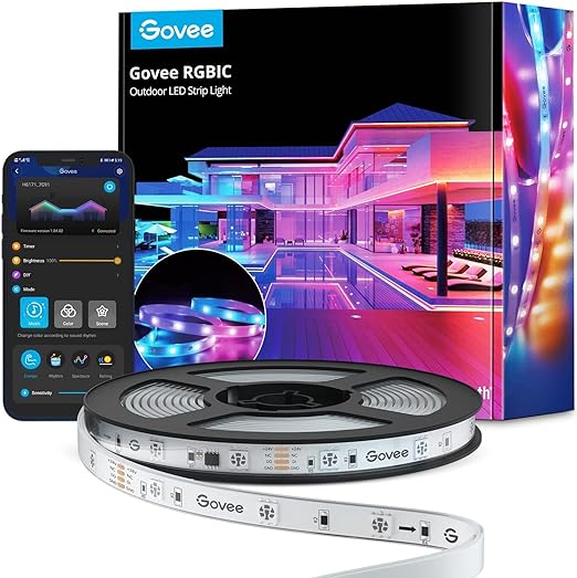 Govee Outdoor LED Strip Lights, 32.8ft RGBIC Smart Outdoor Lights, IP65 Waterproof Lights,
