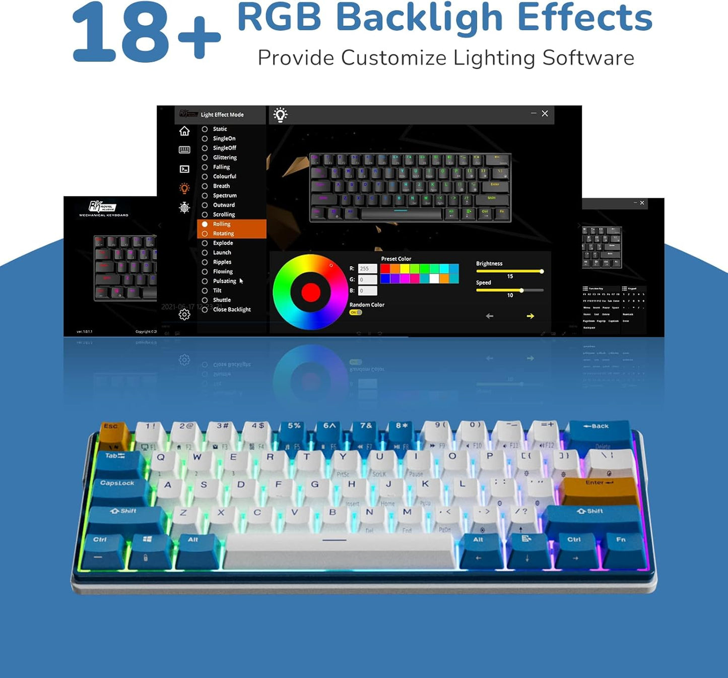 RK ROYAL KLUDGE RK61 Plus Wireless Mechanical Keyboard, 60% Percent Gaming Keyboard