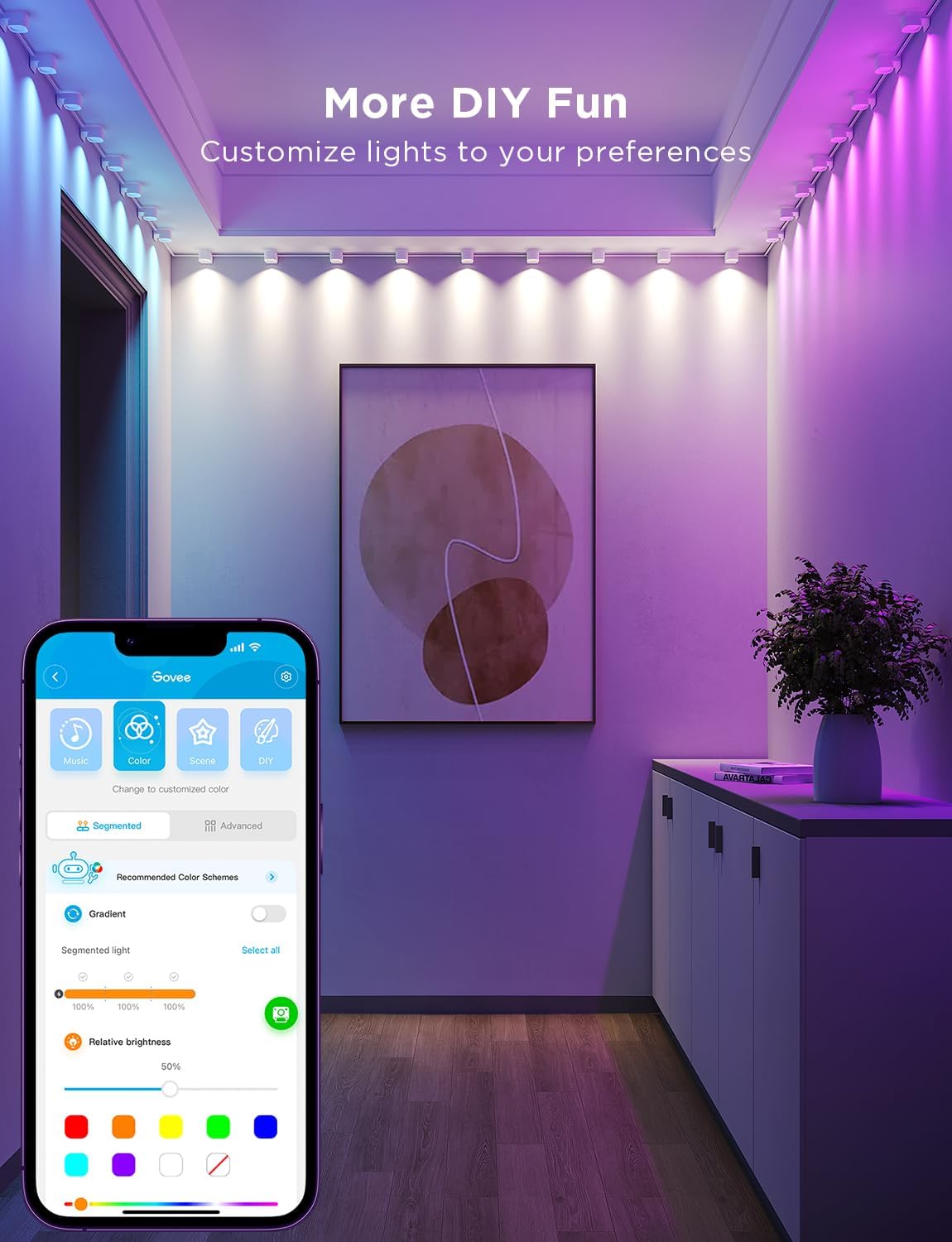 Govee rgbic string downlights, smart led string lights works with alexa, 16.4ft/5m with 25 leds, music sync, white - h608a