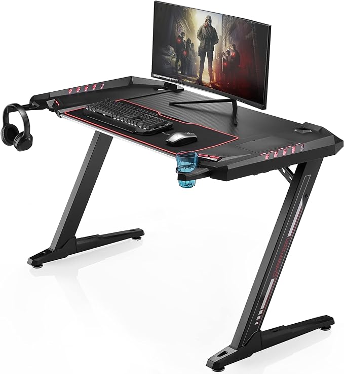 EUREKA ERGONOMIC Gaming Desk with led Lights,ERK-EDK-Z2BK-V3