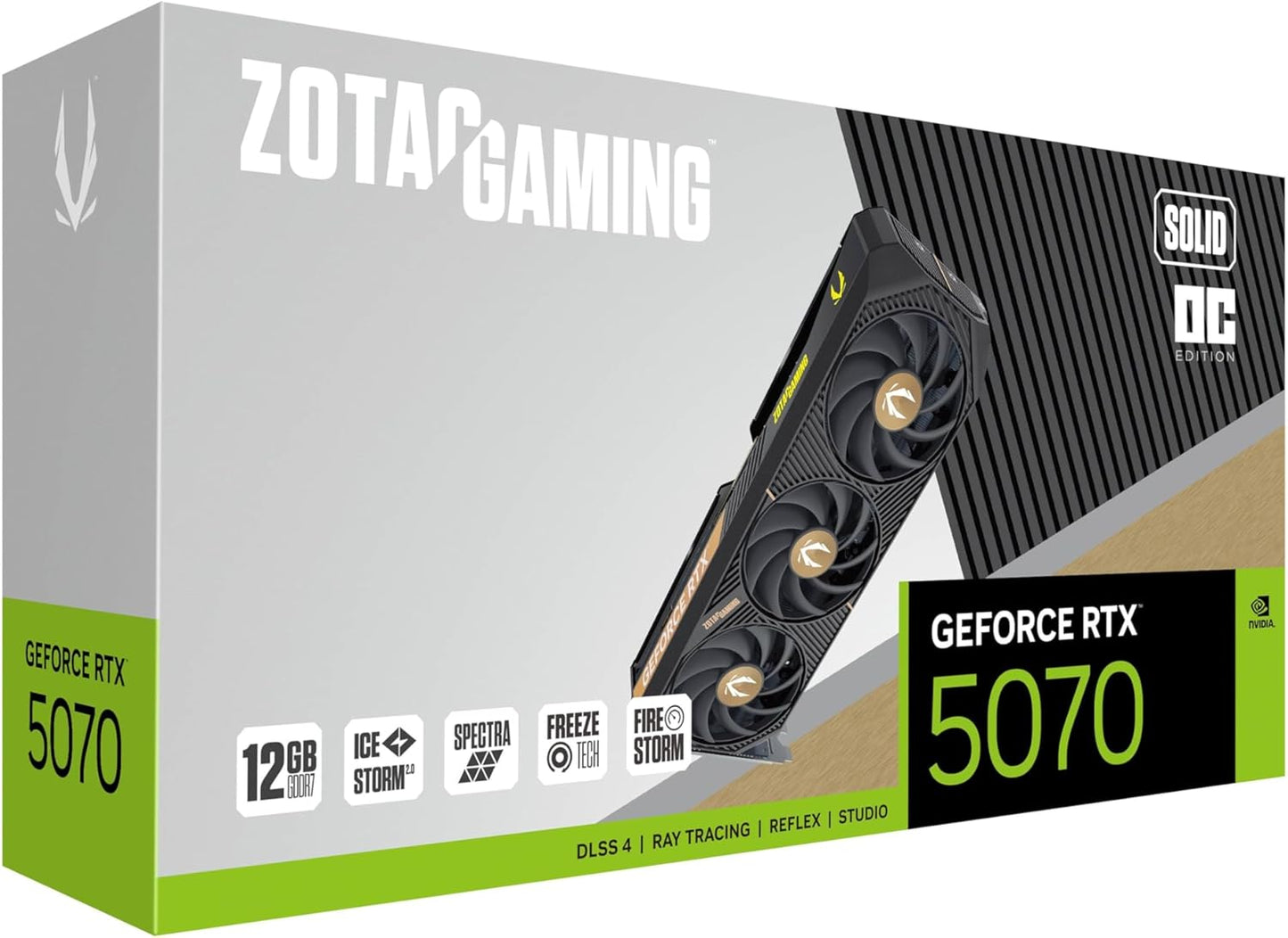 ZOTAC Gaming GeForce RTX 5070 Solid OC DLSS 4 12GB GDDR7 192-bit 28 Gbps PCIE 5.0 Gaming Graphics Card, IceStorm 2.0 Cooling, Spectra RGB Lighting, ZT-B50700J-10P