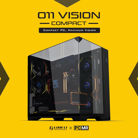 Lian Li O11 Vision Compact Tower Computer Case, Up to 360mm Radiator & 9x 120mm Fan Support, 1x 4mm & 1x 3mm Tempered Glass Panels, Steel & Aluminum Materials, Black