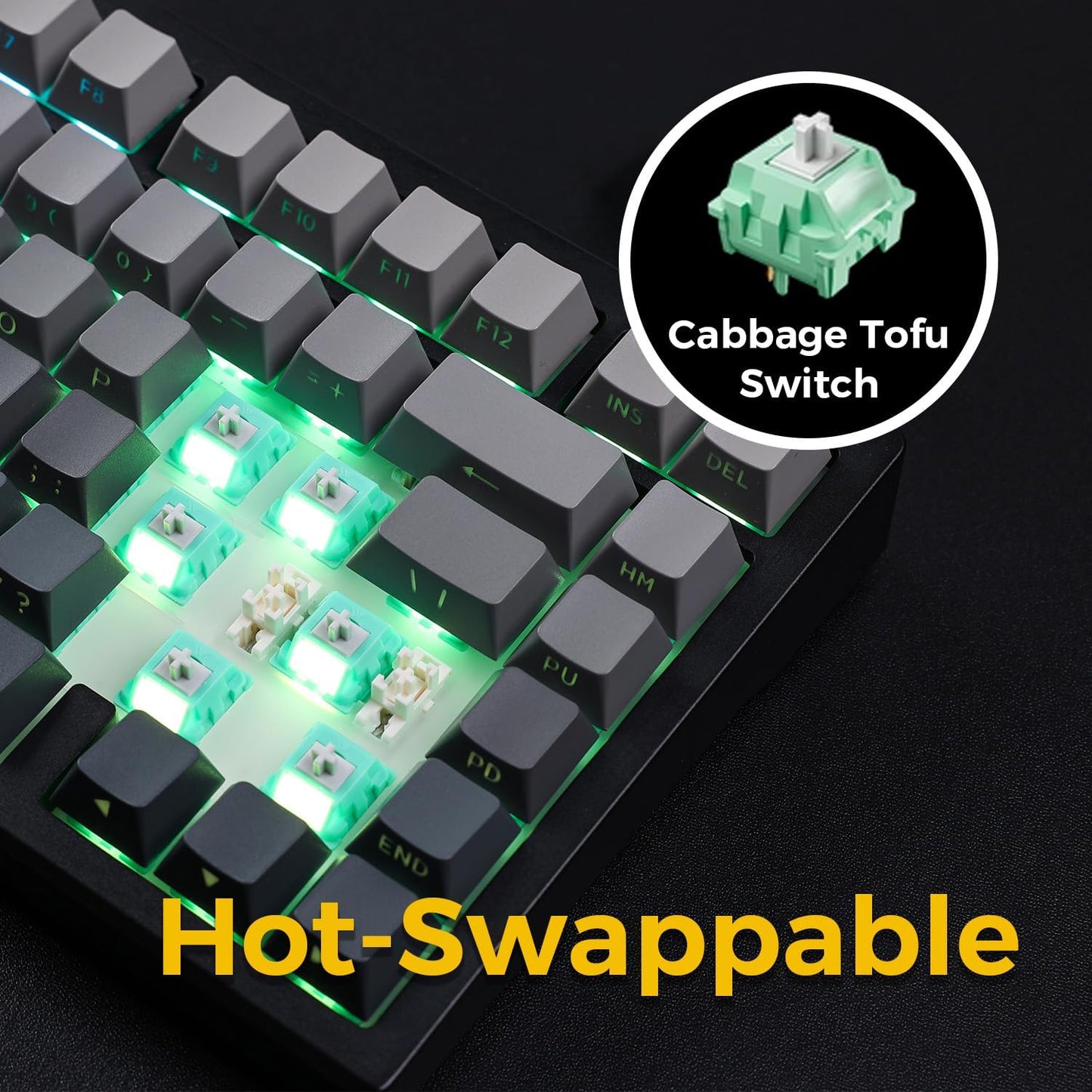 MCHOSE G75-13 PRO Black Gasket mount Mechanical RGB Gaming Keyboard,Matcha latte Switch