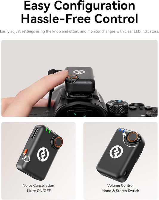 Hollyland LARK M2S Mini Combo (Space Gray, with Camera RX + USB-C RX) 2-Person Wireless Microphone