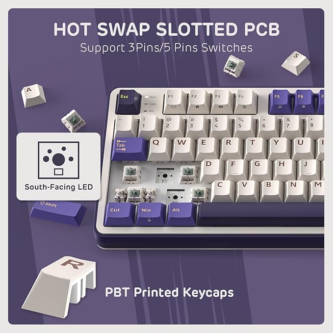 RK Royal KLUDGE S98 Mechanical Keyboard with Smart Display & Knob, Top Mount 96% Wireless Mechanical Keyboard BT ,2.4G ,USB-C, Hot Swappable, Software Support, Massive Battery, 98 Keys-Lavender Purple