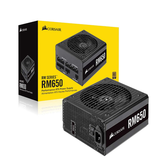 Corsair RM650, RM Series, 650 Watt 80 Plus Gold Fully Modular ATX Power Supply (Dual EPS12V Connectors, Low-Noise Operation, Zero RPM Fan Mode, 105°C Capacitors, Modern Standby) Black