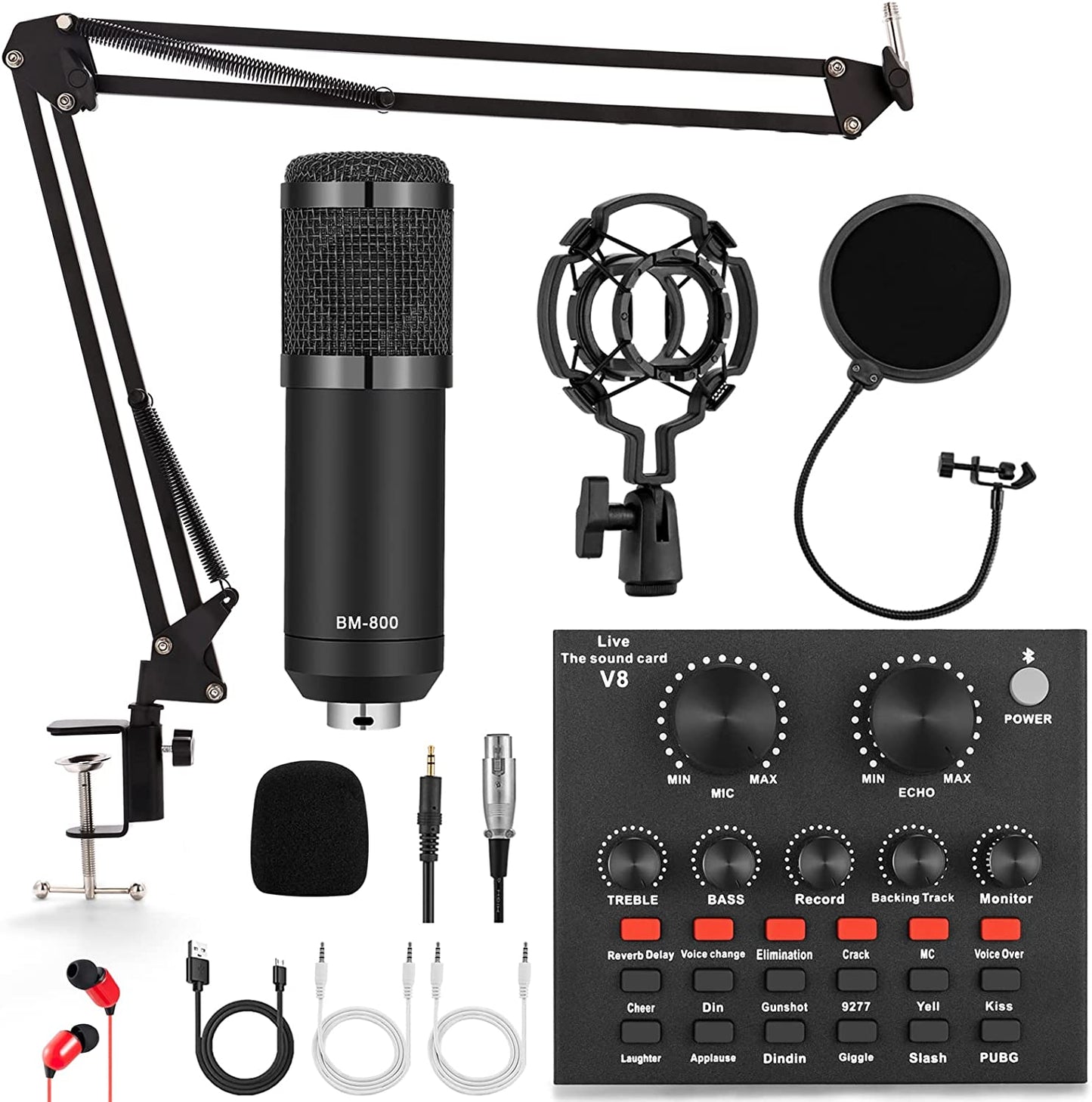 ALPOWL Podcast Equipment Bundle, Audio Interface with All in One Live Sound Card and Condenser Microphone, Perfect for Recording, Broadcasting, Live Streaming (black)