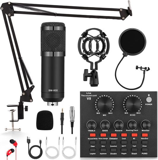 ALPOWL Podcast Equipment Bundle, Audio Interface with All in One Live Sound Card and Condenser Microphone, Perfect for Recording, Broadcasting, Live Streaming (black)
