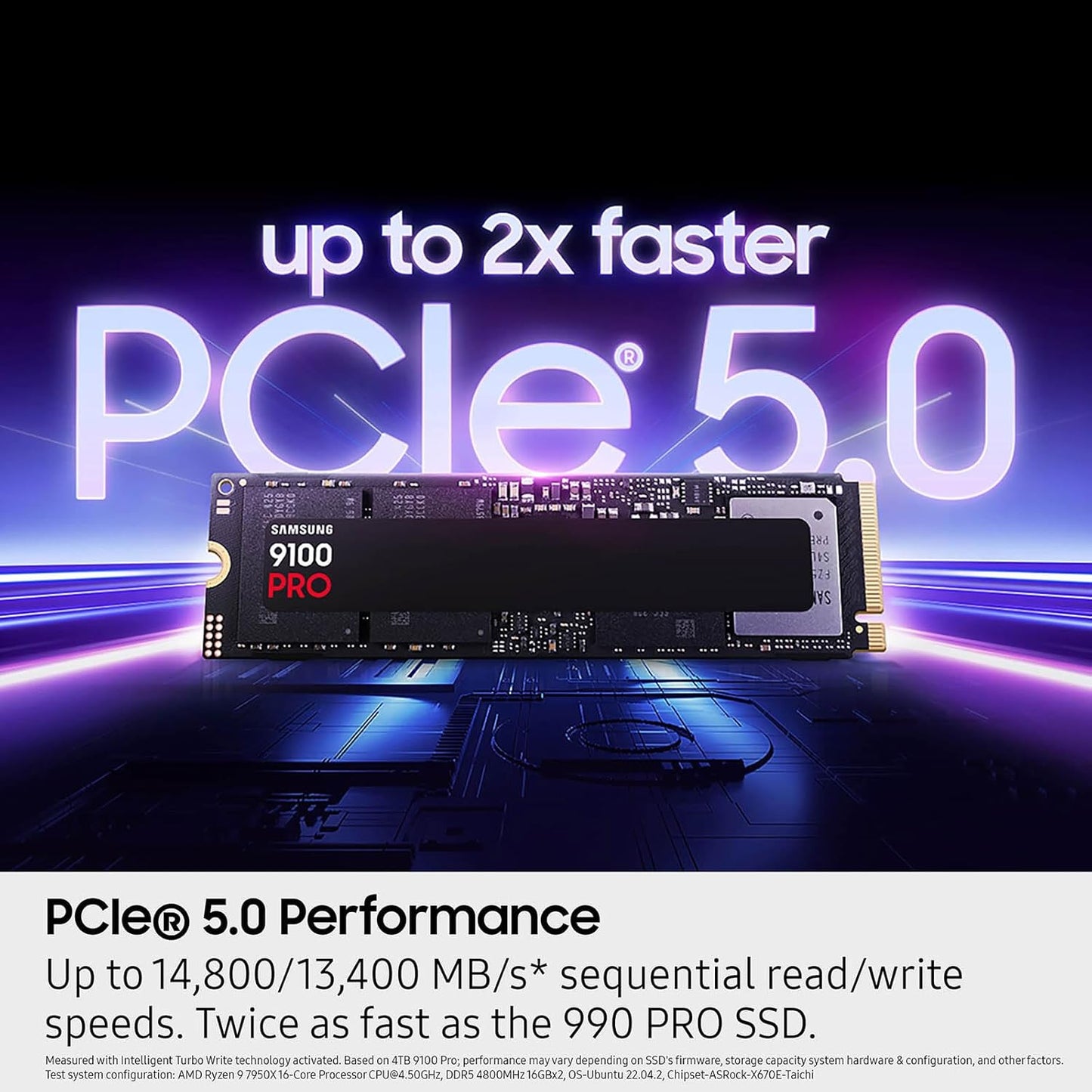 SAMSUNG 9100 PRO PCIe 5.0 NVMe M.2 Internal SSD, 4TB Capacity, V-NAND TLC Type, Up to 14,800 MB/s Sequential Read & Up to 13,400 MB/s Sequential Write, TRIM & SMART Support | MZ-VAP4T0BW