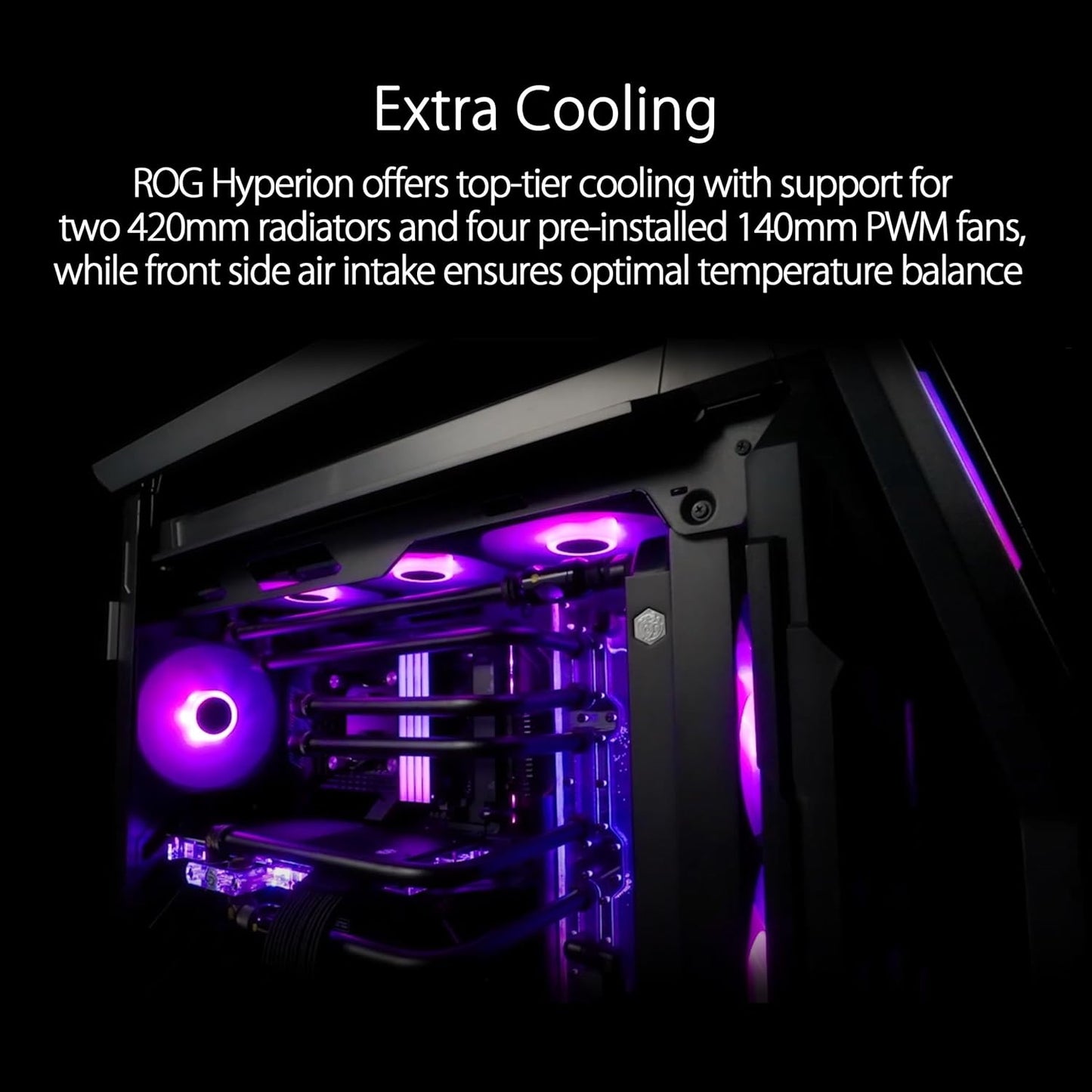 ASUS ROG Hyperion GR701 BTF Edition E-ATX Gaming Case - Supports Hidden Port Motherboards, 420mm Dual Radiator Support, 4x 140mm Fans, ARGB Fan Hub, 60W Fast Charge