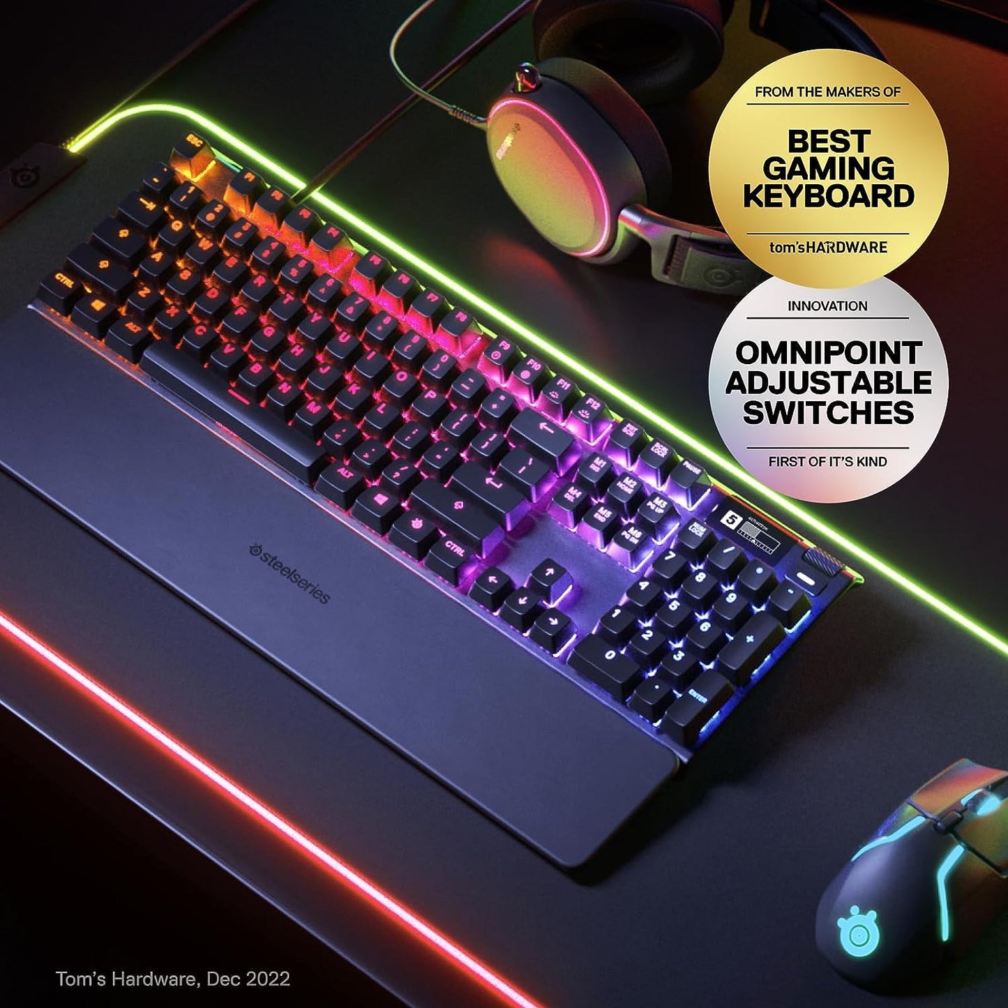 SteelSeries Apex Pro TKL 2023 Ed.- World's Fastest Mechanical Gaming Keyboard - Adjustable Actuation - Esports Tenkeyless - OLED Screen - RGB - PBT Keycaps - USB-C