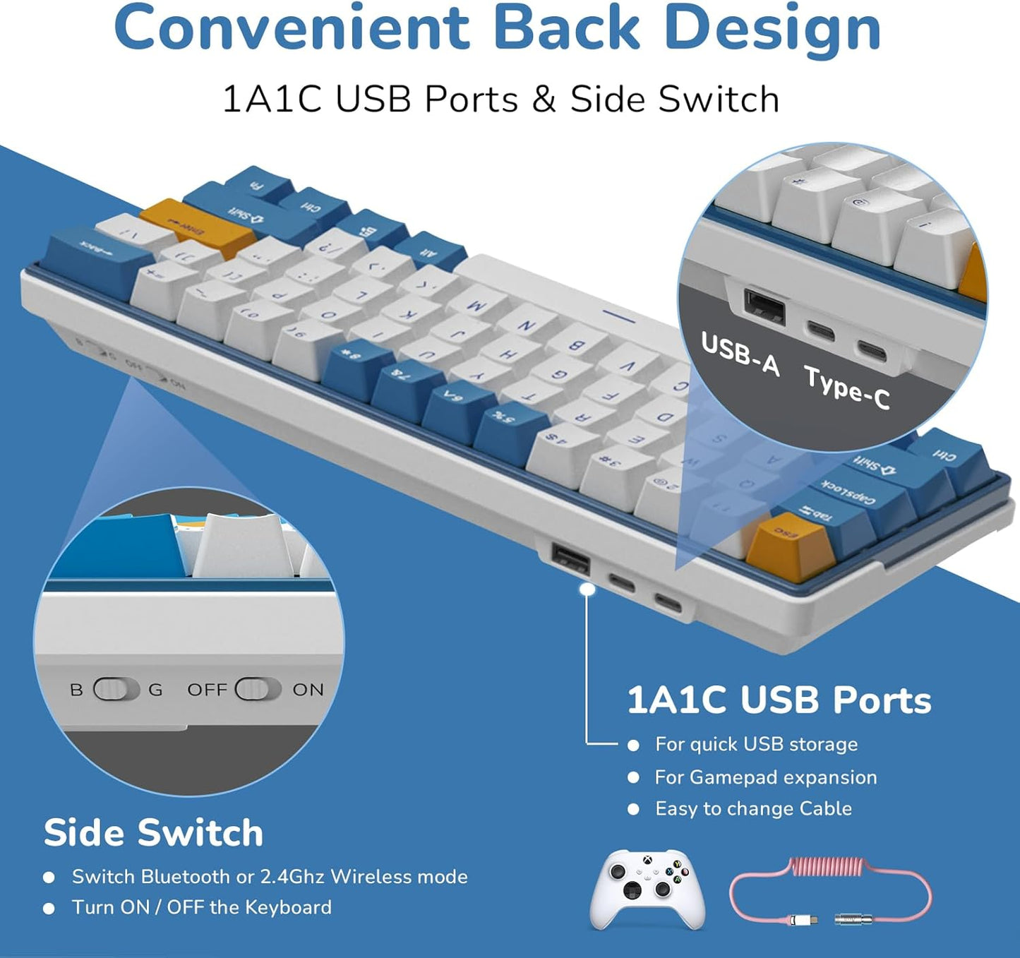 RK ROYAL KLUDGE RK61 Plus Wireless Mechanical Keyboard, 60% Percent Gaming Keyboard