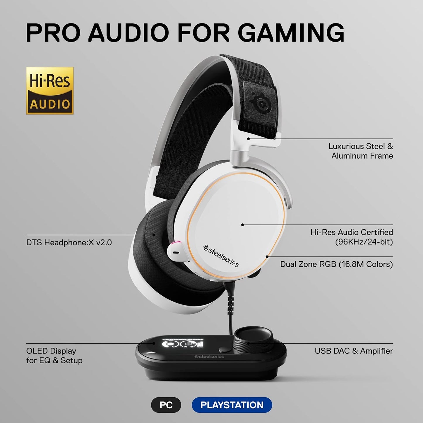 SteelSeries Arctis Pro + GameDAC Wired Gaming Headset-White