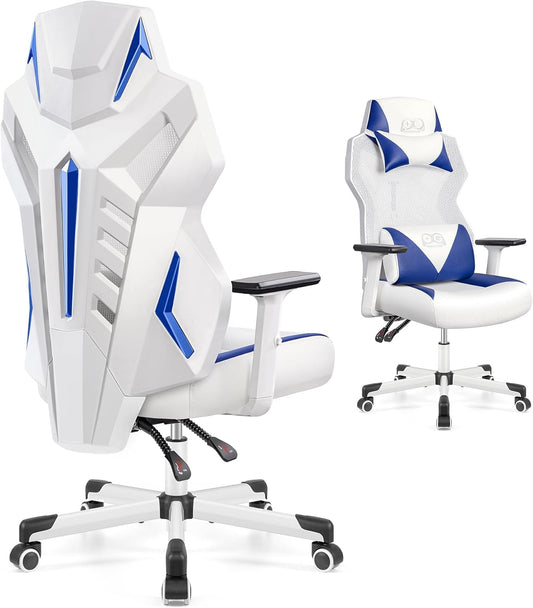 OneGame Ergonomic Gaming Chair – Racing Style PC Chair with Lumbar Support & Adjustable Backrest, White & Blue