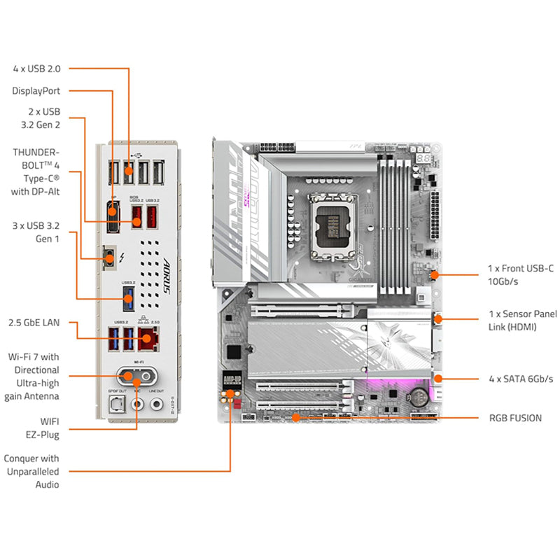Gigabyte Z890 Aorus Elite Wi-Fi 7 Ice LGA 1851 DDR5 ATX Motherboard, 4x Dimm Slot, Up To 256gb Max Memory, Wi-Fi7 & Bt5.4, Pcie 5.0 X16, 4x M.2 Slot, White | Z890 A Elite Wifi7 Ice