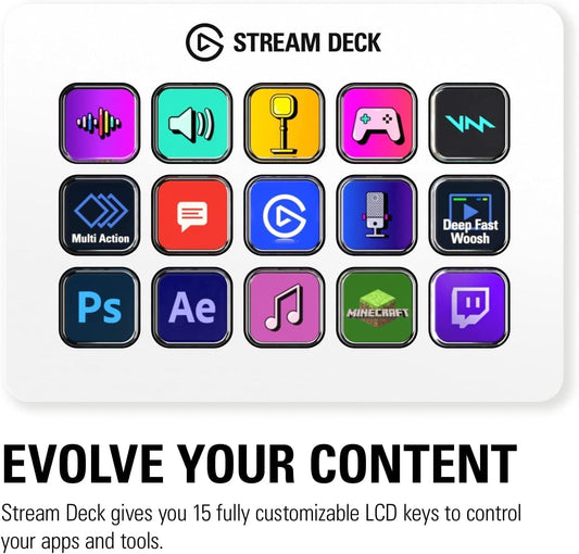 Elgato Stream Deck MK.2 White – Studio Controller, 15 macro keys, trigger actions in apps and software like OBS, Twitch, YouTube and more, works with Mac and PC
