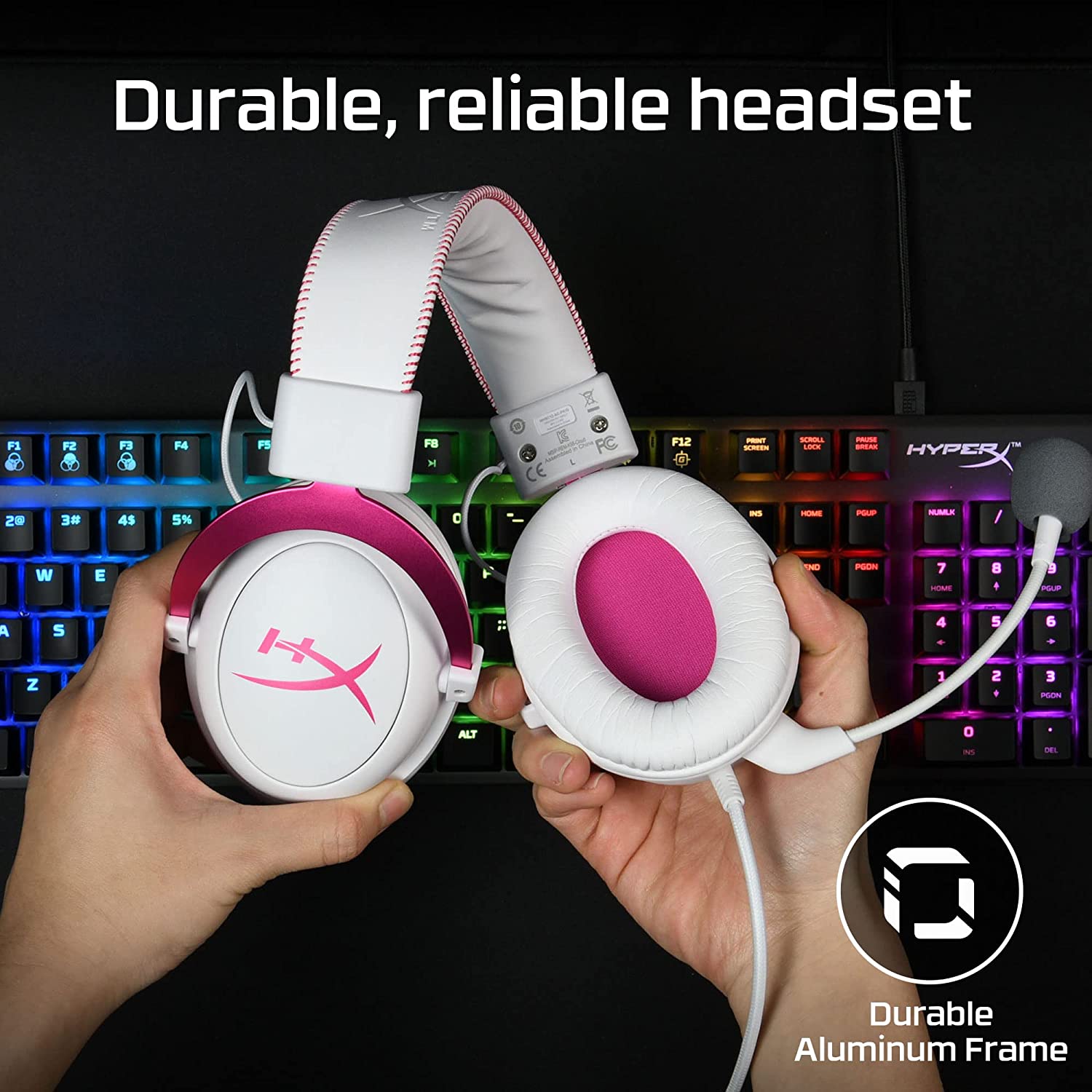 HyperX Cloud II - Gaming Headset, 7.1 Virtual Surround Sound, Memory Foam Ear Pads, Durable Aluminum Frame, Detachable Microphone, Works with PC, PS5, PS4 – White/Pink - Games Corner