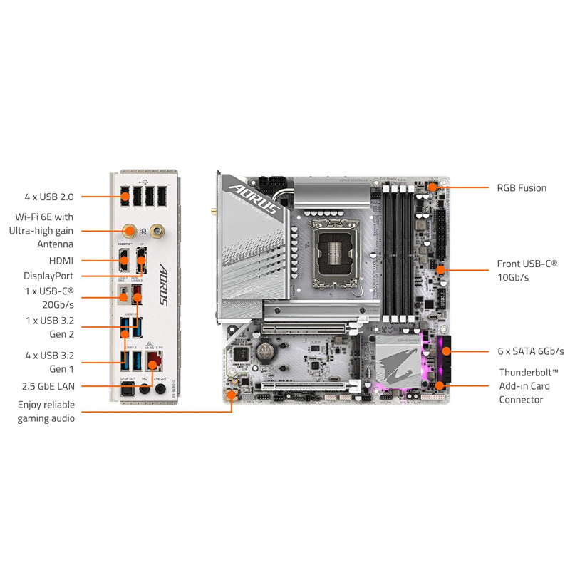 GIGABYTE Z790M AORUS Elite AX ICE LGA 1700 Intel Z790 M-ATX Motherboard with DDR5, Triple M.2, PCIe 5.0, USB 3.2 Gen2X2 Type-C, Intel Wi-Fi 6E, 2.5GbE LAN, Q-Flash Plus, EZ-Latch Plus-GC