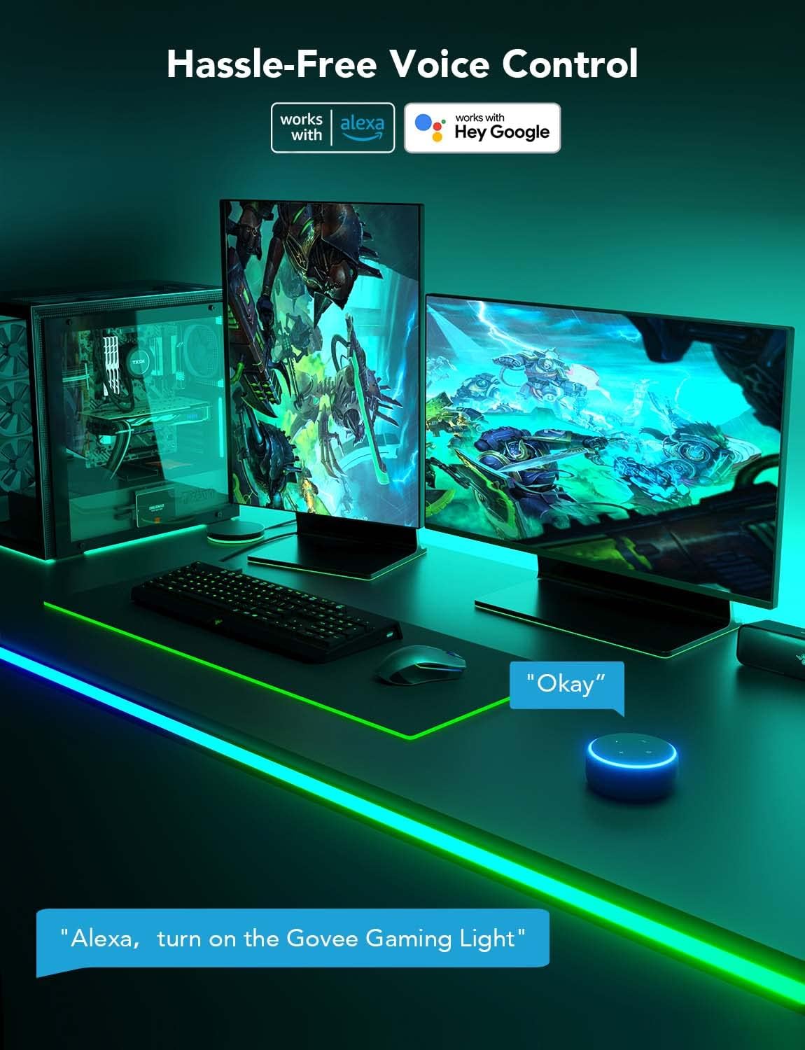 Govee RGBIC Gaming Lights, 10ft Neon Rope Lights Soft Lighting for Gaming Desks,