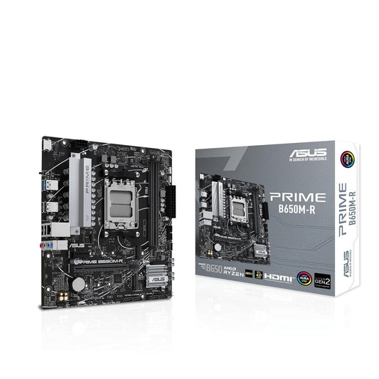 ASUS Prime B650M-R Micro-ATX AM5 Motherboard, DDR5, PCIe 4.0 Support, Realtek 2.5Gb Ethernet, HDMI, SATA 6 Gbps, Front USB 5Gbps Type-C.