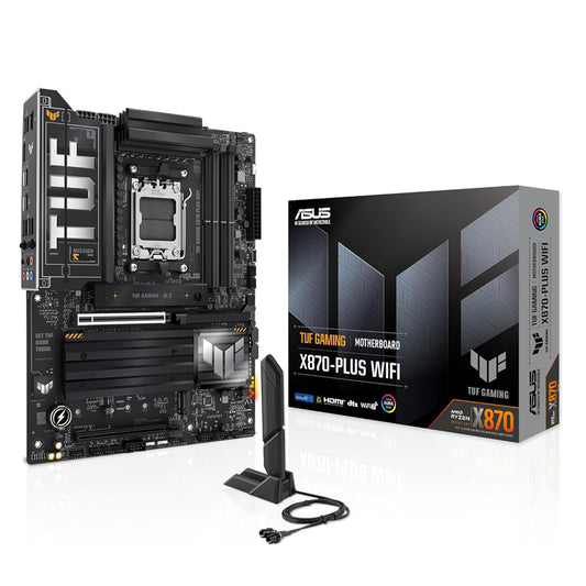 ASUS TUF Gaming X870-PLUS WiFi AMD AM5 X870 ATX Motherboard, 16+2+1, 80A SPS Power Stages, DDR5, PCIe 5.0 Ready, Four M.2 Slots, Wi-Fi 7, 2.5Gb LAN, HDMI, USB4® 40Gbps, SATA 6 Gbps, USB 20Gbps Type-C
