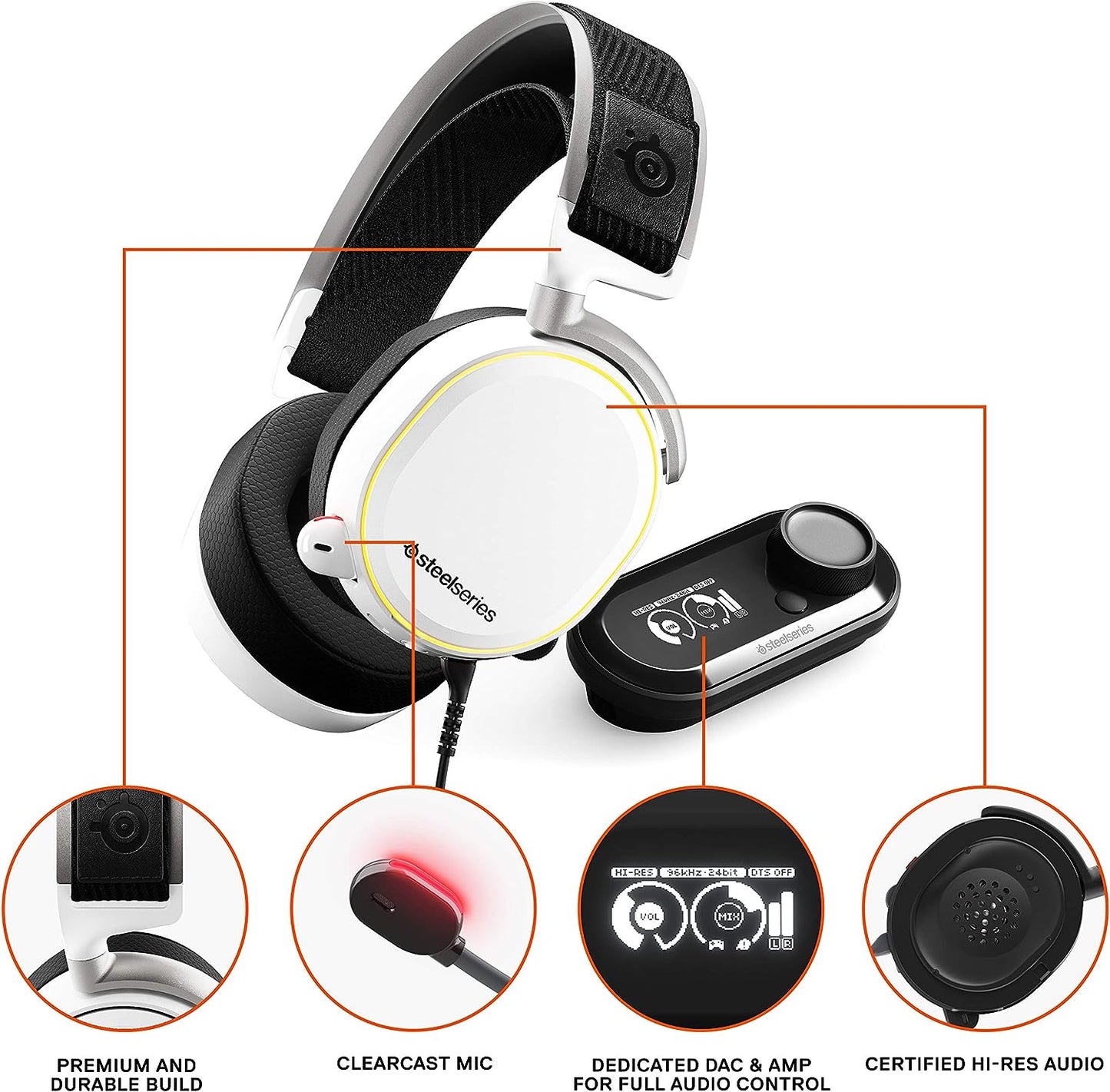 SteelSeries Arctis Pro + GameDAC Wired Gaming Headset-White