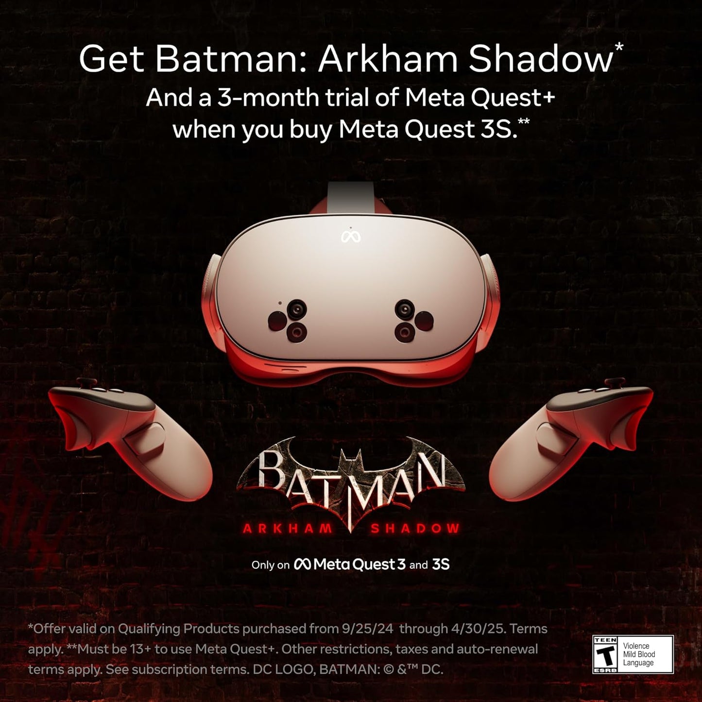 Meta Quest 3S 128GB —With Get Batman: Arkham Shadow game All-in-One Headset