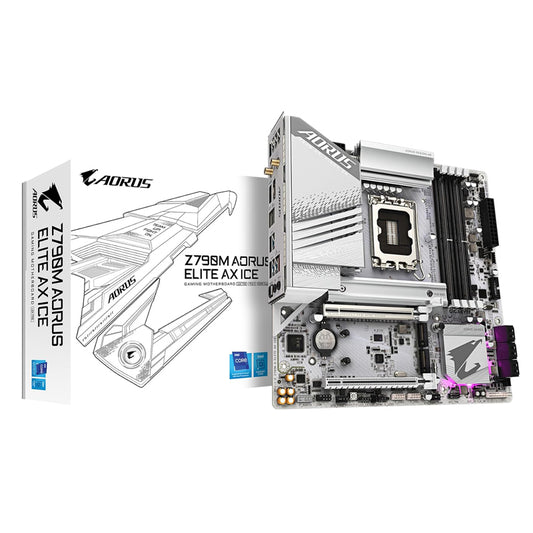GIGABYTE Z790M AORUS Elite AX ICE LGA 1700 Intel Z790 M-ATX Motherboard with DDR5, Triple M.2, PCIe 5.0, USB 3.2 Gen2X2 Type-C, Intel Wi-Fi 6E, 2.5GbE LAN, Q-Flash Plus, EZ-Latch Plus-GC