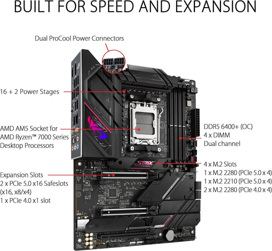 Asus ROG Strix B650E-E Gaming WiFi AM5-LGA1718 Ryzen 7000 Gaming ATX Motherboard(16+2 Power Stages,DDR5,4X M.2 Slots, PCIe® 5.0, WiFi 6E, 2.5G LAN,USB 3.2 Gen-GC