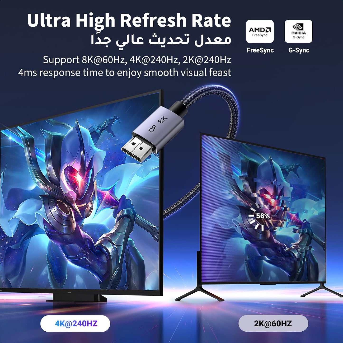 UGREEN DP114 DisplayPort 1.4 Cable 3M Male to Male 8K@60Hz 4K@240Hz Gaming Monitor Cable Nylon Braided
