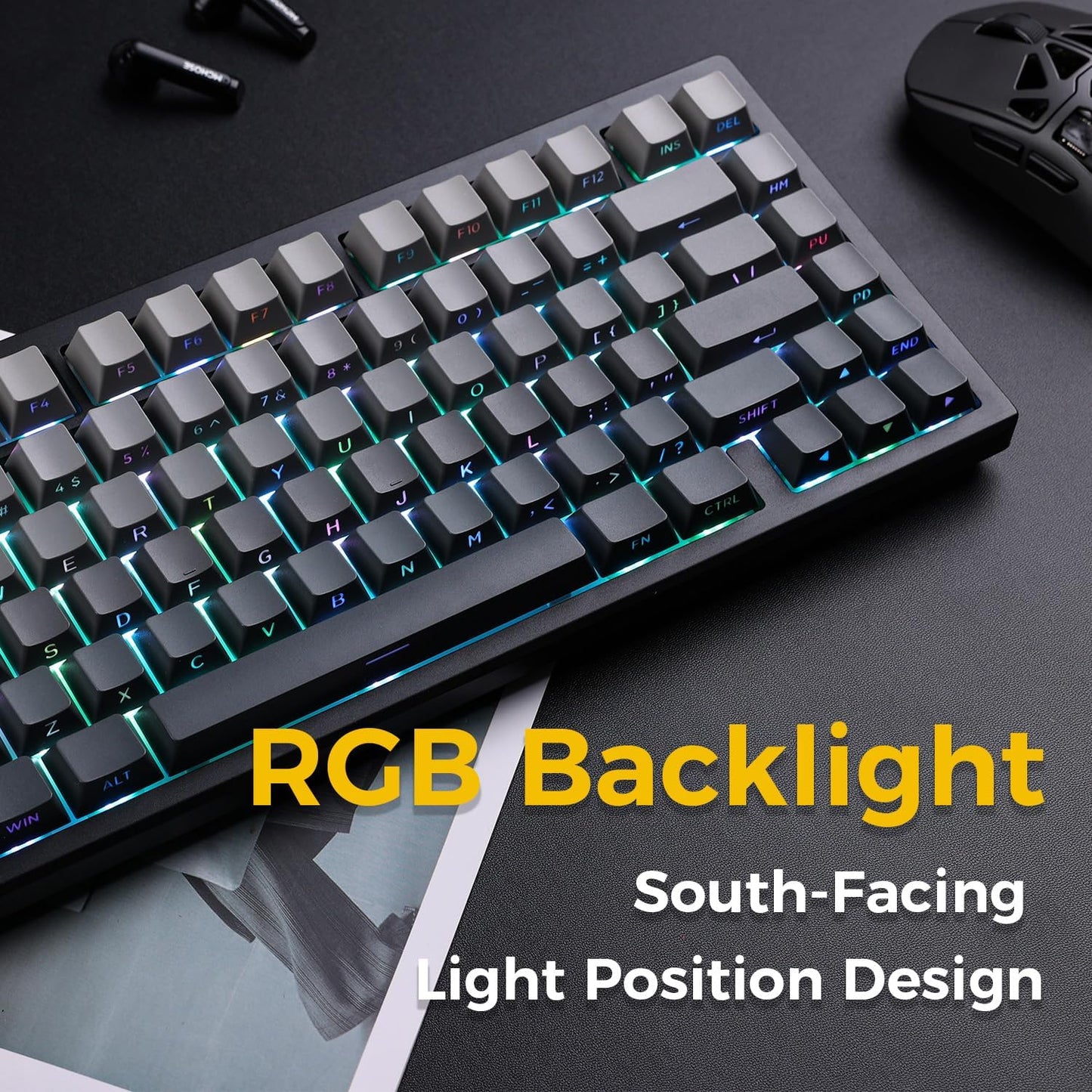 MCHOSE G75-13 PRO Black Gasket mount Mechanical RGB Gaming Keyboard,Matcha latte Switch