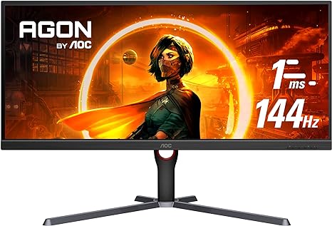 AOC Gaming U34G3XM - 34 Inch QHD Monitor, 144Hz, 1MS MPRT, VA, FreeSync Premium, Height Adjust, Low Input Lag (3440 x 1440 @ 144z, 300 cd/m², HDMI 2.0 / DP 1.4)