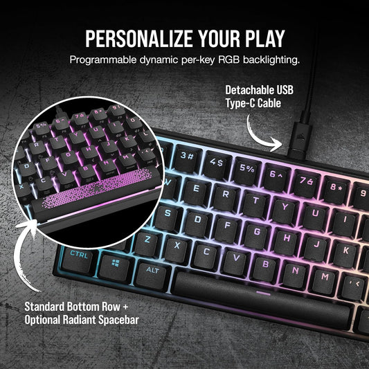 Corsair K65 RGB MINI 60% Mechanical Gaming Keyboard - Cherry MX Brown Mechanical Keyswitches - Customizable Per-Key RGB Backlighting - Detachable USB Type-C Cable - QWERTY NA Layout - Black Games Corner