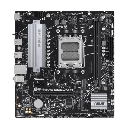 ASUS Prime B650M-R Micro-ATX AM5 Motherboard, DDR5, PCIe 4.0 Support, Realtek 2.5Gb Ethernet, HDMI, SATA 6 Gbps, Front USB 5Gbps Type-C.