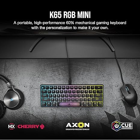 Corsair K65 RGB MINI 60% Mechanical Gaming Keyboard - Cherry MX Brown Mechanical Keyswitches - Customizable Per-Key RGB Backlighting - Detachable USB Type-C Cable - QWERTY NA Layout - Black