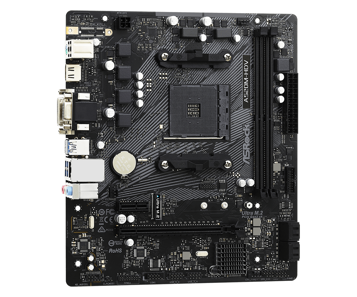 ASRock A520M-HDV AM4 AMD A520 SATA 6Gb/s Micro ATX AMD Motherboard-GC