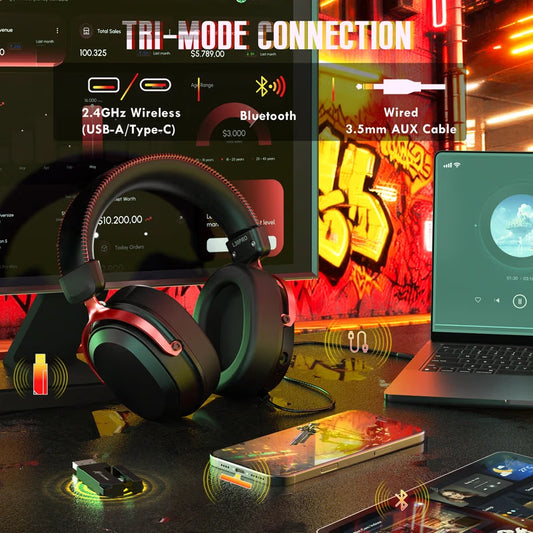 ATTACK SHARK L30 PRO Wireless Gaming Headset, Tri-Mode (2.4G/BT/Wired) | Black & Red Games Corner